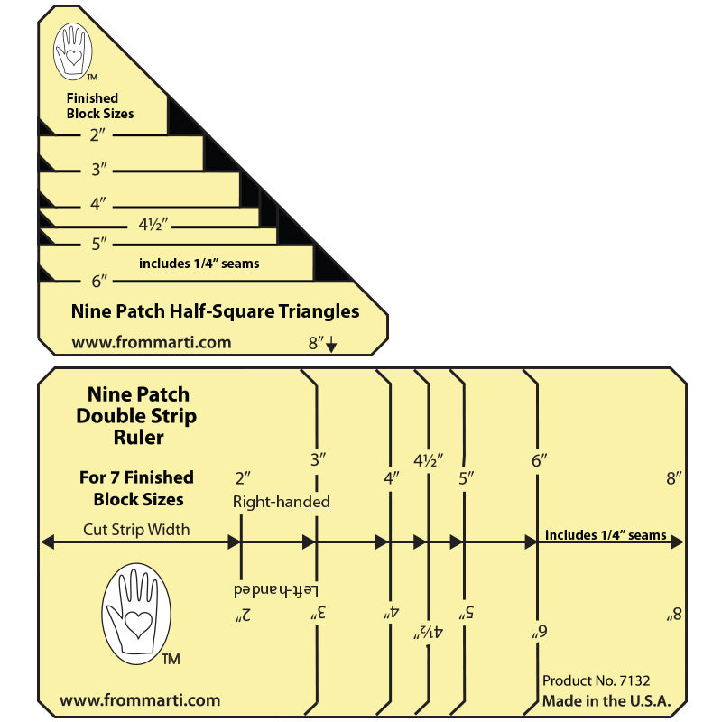 7132 | Multi-size Nine Patch Double Wide Strip Ruler and Half Square Triangles